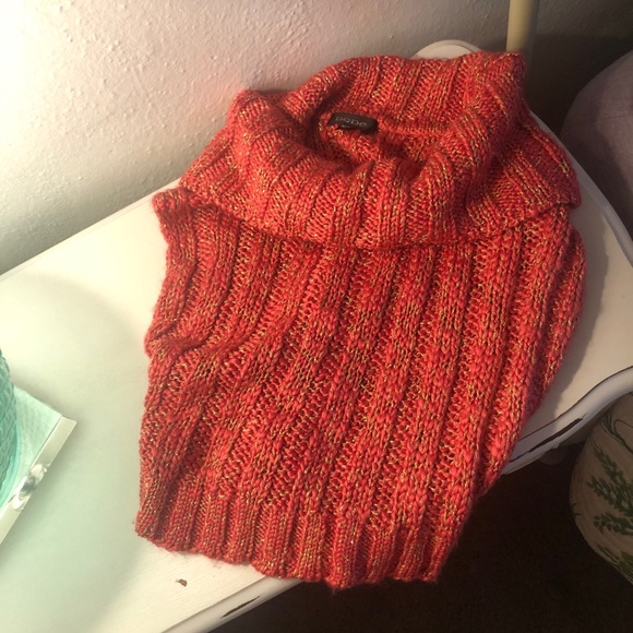 Bebe Coral and Gold Cowl Neck Crop Sweater - Picture 2 of 6